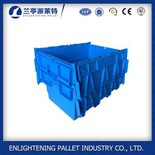 Plastkasse med sammenfoldelig låg plastbeholder vedhæftet låg